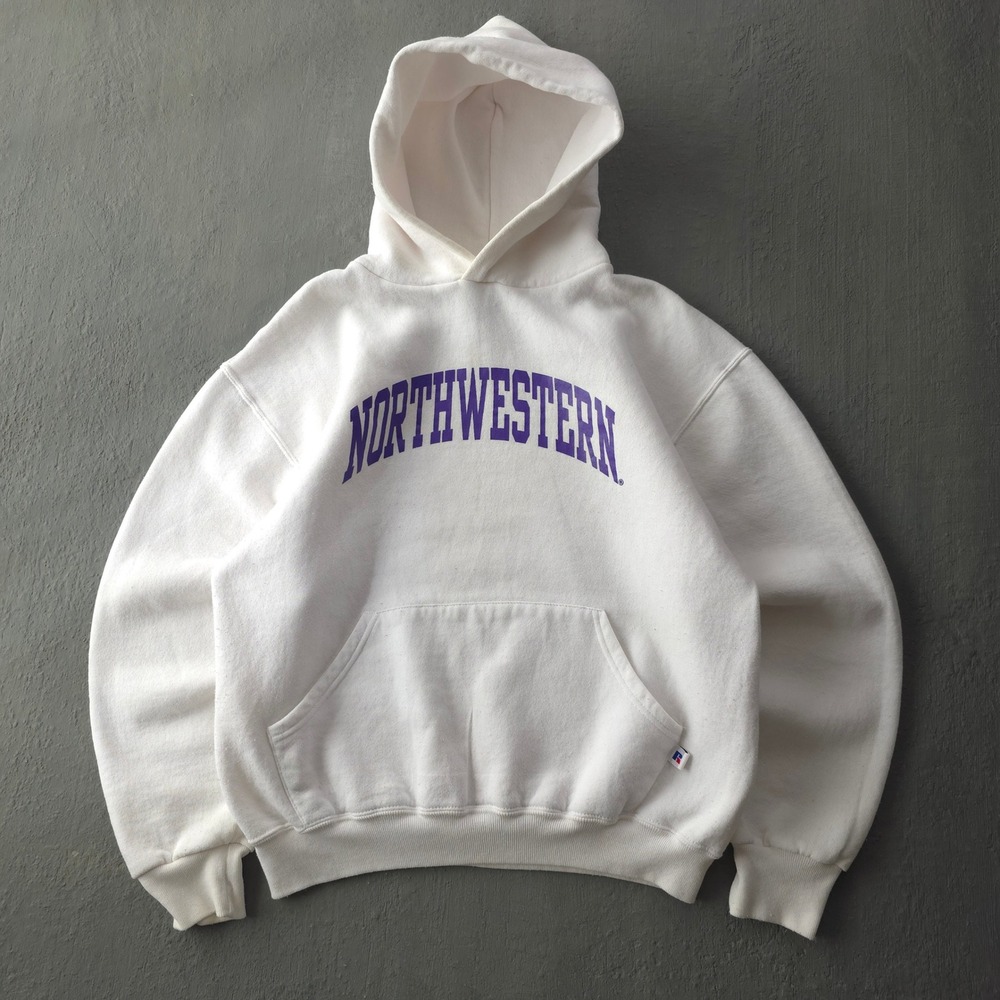 Vintage 90s Russell Athletic White Northwestern Hoodie Size M Collegiate